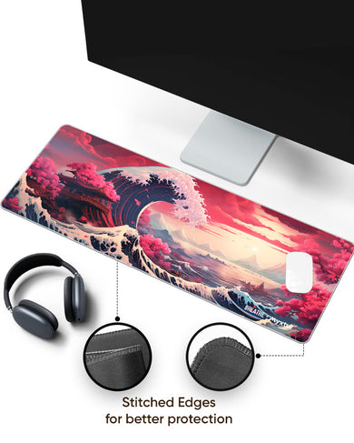 Great Wave Rising [BREATHE] Panaroma Desk Mat