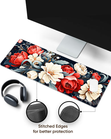 Scarlet and Snow Bouquet [BREATHE] Panaroma Desk Mat