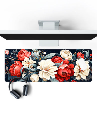 Scarlet and Snow Bouquet [BREATHE] Panaroma Desk Mat