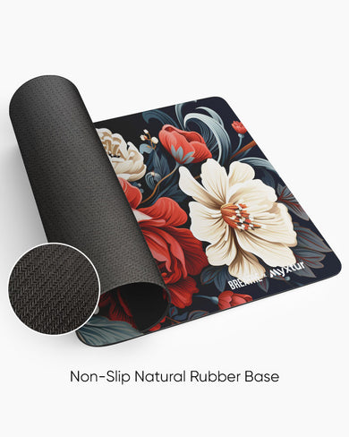 Scarlet and Snow Bouquet [BREATHE] Panaroma Desk Mat