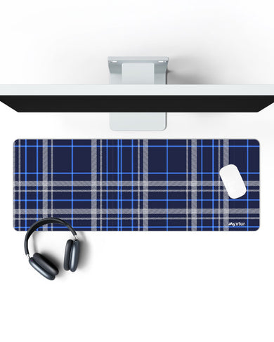 Indigo Grid Panaroma Desk Mat