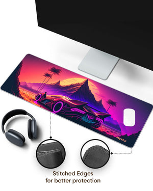 Retrowave Racing Panaroma Desk Mat Stitched 1