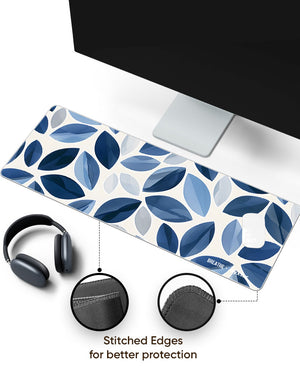 Cobalt Leaves  Panaroma Desk Mat Stitched 1