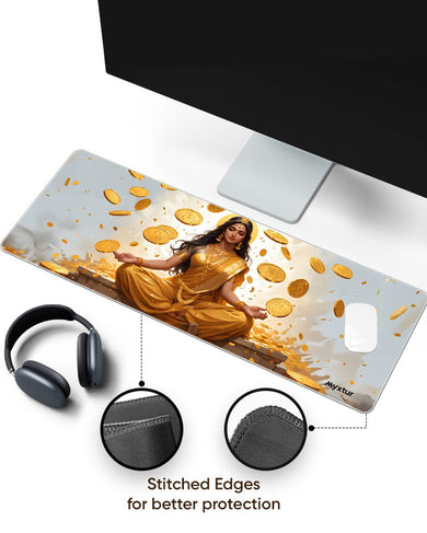 Lakshmi Raining Bitcoin Panaroma Desk Mat