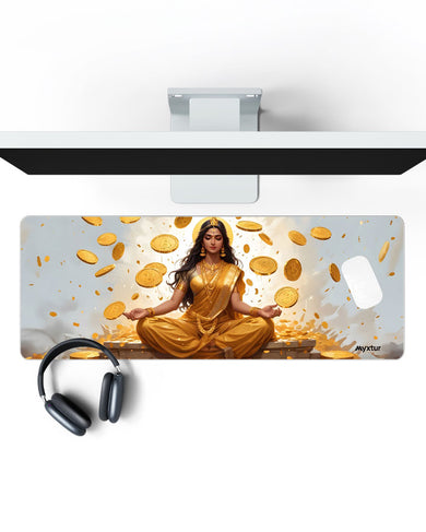 Lakshmi Raining Bitcoin Panaroma Desk Mat