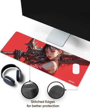 Beast Girl with Monster Blade Panaroma Desk Mat Stitched 1