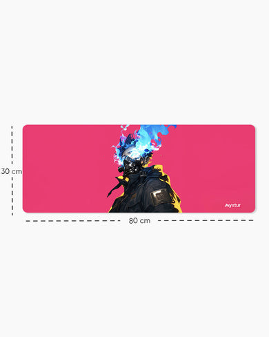 Masked Cyberpunk Boy in Neon Panaroma Desk Mat