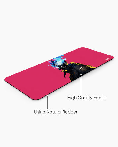 Masked Cyberpunk Boy in Neon Panaroma Desk Mat