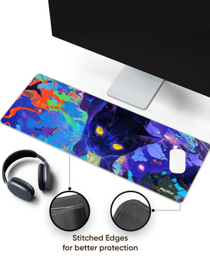 Neon Cat Fantasy Panaroma Desk Mat Stitched 1