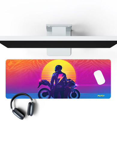 Retro Rider in Yellow Panaroma Desk Mat