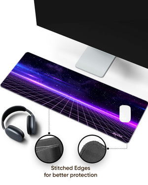Retro Vibes with Purple Stripes Panaroma Desk Mat Stitched 1