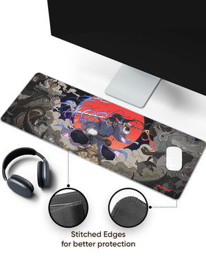 Samurai Shrine with Crimson Sun Panaroma Desk Mat Stitched 1