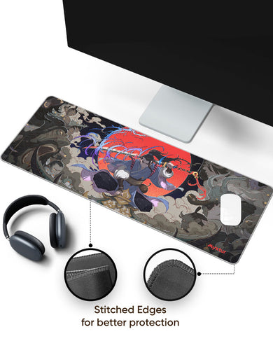 Samurai Shrine with Crimson Sun Panaroma Desk Mat