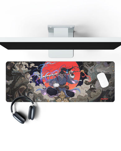 Samurai Shrine with Crimson Sun Panaroma Desk Mat