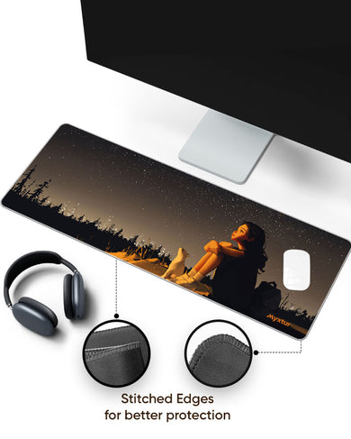 Starry Night with Girl & Cat Panaroma Desk Mat