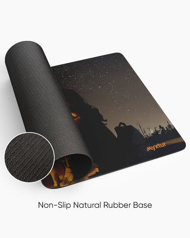 Starry Night with Girl & Cat Panaroma Desk Mat