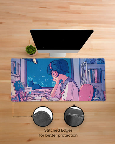 Lofi Anime School Girl EdgeGuard Desk Mat