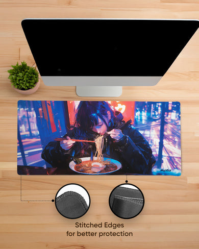 Cyberpunk Ramen Girl EdgeGuard Desk Mat