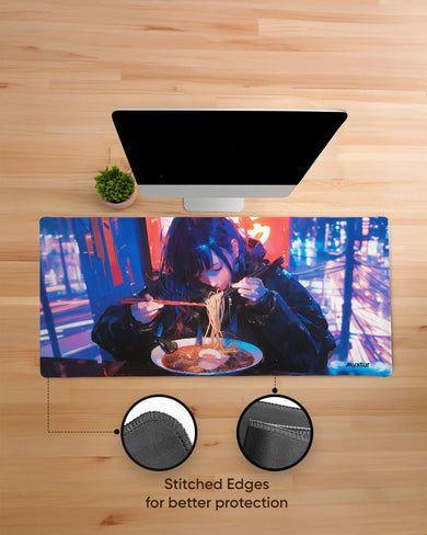 Cyberpunk Ramen Girl EdgeGuard Desk Mat