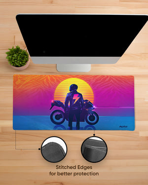 Retro Rider in Yellow Gaming Desk Mat M 1