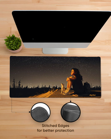 Starry Night with Girl & Cat EdgeGuard Desk Mat