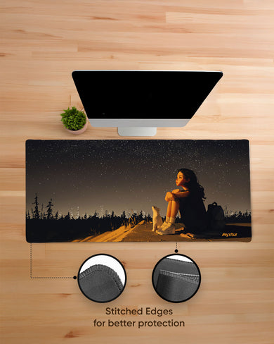 Starry Night with Girl & Cat EdgeGuard Desk Mat