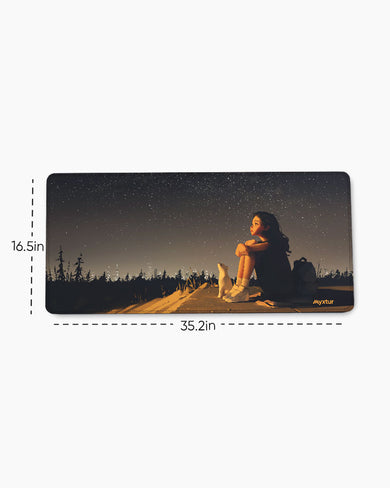 Starry Night with Girl & Cat EdgeGuard Desk Mat