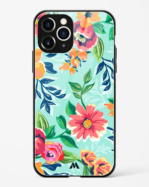 Flower Print on Canvas Glass Case Phone Cover (Apple)