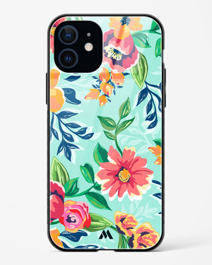 Flower Print on Canvas Glass Case Phone Cover (Apple)