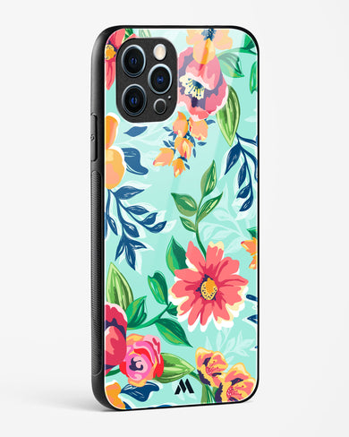 Flower Print on Canvas Glass Case Phone Cover (Apple)