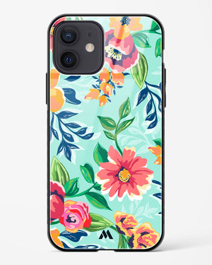 Flower Print on Canvas Glass Case Phone Cover (Apple)