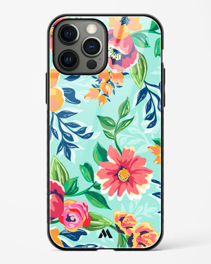 Flower Print on Canvas Glass Case Phone Cover (Apple)