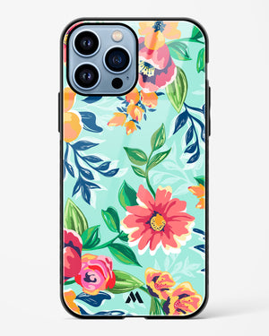 Flower Print on Canvas Glass Case Phone Cover (Apple)