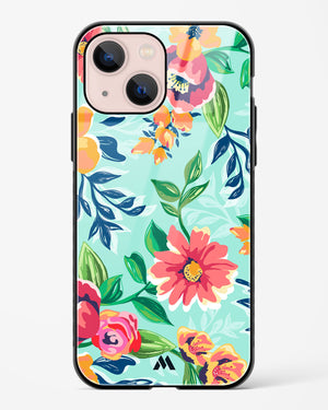 Flower Print on Canvas Glass Case Phone Cover (Apple)