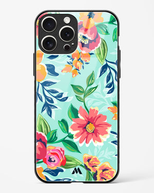 Flower Print on Canvas Glass Case Phone Cover (Apple)