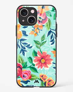 Flower Print on Canvas Glass Case Phone Cover (Apple)