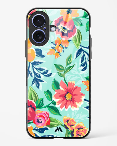 Flower Print on Canvas Glass Case Phone Cover (Apple)