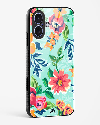 Flower Print on Canvas Glass Case Phone Cover (Apple)