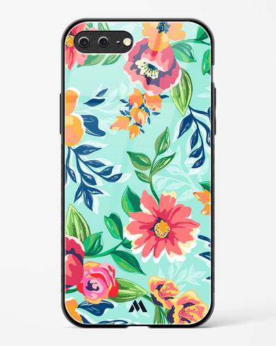 Flower Print on Canvas Glass Case Phone Cover (Apple)