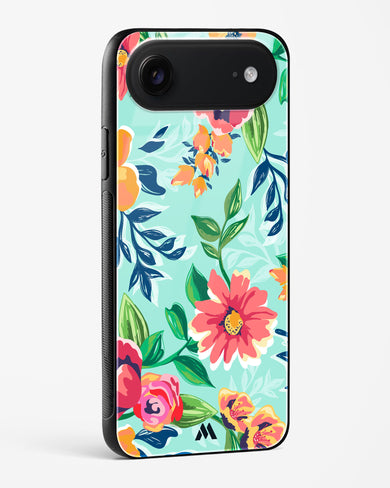Flower Print on Canvas Glass Case Phone Cover (Apple)