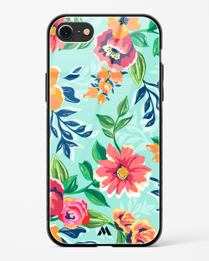 Flower Print on Canvas Glass Case Phone Cover (Apple)