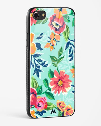 Flower Print on Canvas Glass Case Phone Cover (Apple)