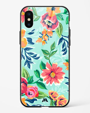 Flower Print on Canvas Glass Case Phone Cover (Apple)