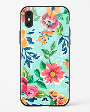 Flower Print on Canvas Glass Case Phone Cover (Apple)