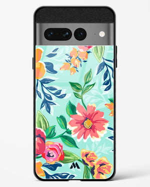 Flower Print on Canvas Glass Case Phone Cover-(Google)