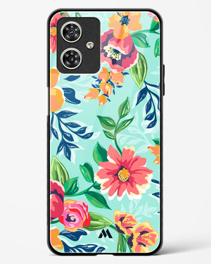 Flower Print on Canvas Glass Case Phone Cover-(Motorola)