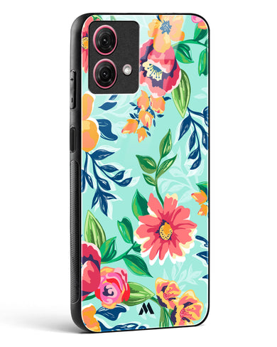 Flower Print on Canvas Glass Case Phone Cover-(Motorola)