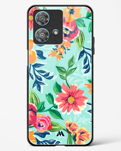 Flower Print on Canvas Glass Case Phone Cover-(Motorola)