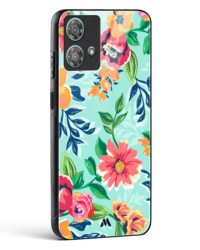 Flower Print on Canvas Glass Case Phone Cover-(Motorola)