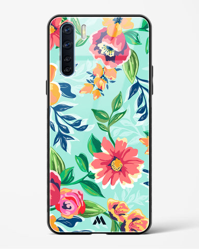 Flower Print on Canvas Glass Case Phone Cover (Oppo)